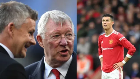 Ole Gunnar Solskjaer, Sir Alex Ferguson y Cristiano Ronaldo, pasado y presente del Manchester United.