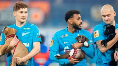 Jugadores de Zenit con los cachorros.