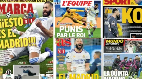Las portadas de los medios tras la remontada del Real Madrid ante PSG.