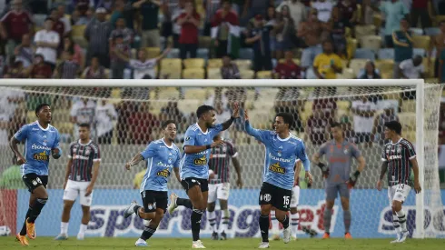 RIO DE JANEIRO, BRAZIL - JUNE 27: Brenner (C) of Sporting Cristal celebrates with teammate Jesús Castillo after scoring the team's first goal during a Copa CONMEBOL Libertadores 2023 Group D match between Fluminense and Sporting Cristal at Maracana Stadium on June 27, 2023 in Rio de Janeiro, Brazil. (Photo by Wagner Meier/Getty Images)