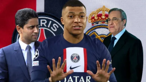 Nasser Al-Khelaifi, Kylian Mbappé y Florentino Pérez.