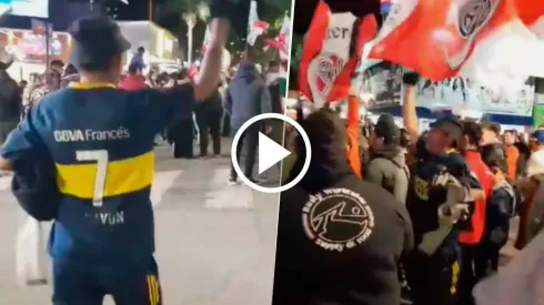 Un hincha de Boca celebró con los hinchas de River el título del equipo de Martín Demichelis.