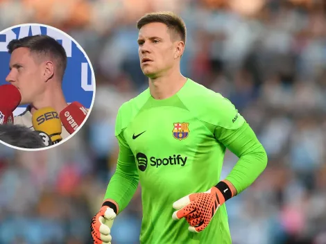 ¡EMPAPADOS! Insólito momento en la rueda de prensa de Ter Stegen