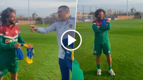 Juan Román Riquelme elogió a Frank Fabra delante de Marcelo, lateral del Fluminense.