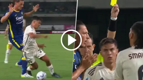 Dybala se ganó la tarjeta amarilla por simular una falta dentro del área.