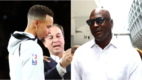 Stephen Curry, Joe Lacob y Michael Jordan.