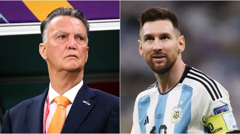 Louis van Gaal y Lionel Messi.