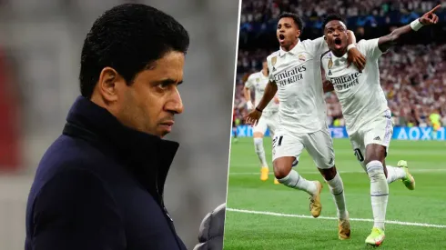 Nasser Al Khelaifi estaría pensando en ofertar por los jugadores del Real Madrid Vinícius, Rodrygo Goes, Aurélien Tchouaméni, Eduardo Camavinga y Federico Valverde. Getty Images.
