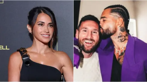 Antonela Roccuzzo, Lionel Messi y Maluma.
