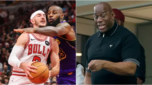 Alex Caruso, LeBron James y Magic Johnson.