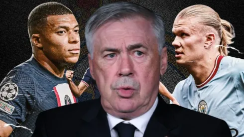 Kylian Mbappé, Carlo Ancelotti y Erling Haaland.