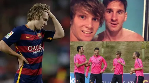 Uno de los nuevos Messi junto a Lionel Andrés en Barcelona.