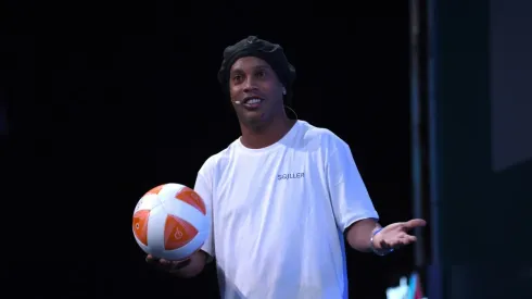LISBON , PORTUGAL - 5 November 2019; Ronaldinho, Ambassador, Teqball, on SportsTrade during the opening day of Web Summit 2019 at the Altice Arena in Lisbon, Portugal. (Photo By Harry Murphy/Sportsfile for Web Summit via Getty Images)-Not Released (NR)