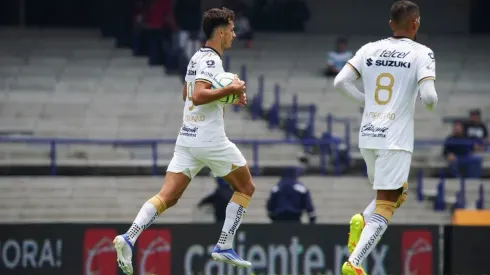 Ciudad de Mexico, 21 de agosto de 2022. Juan Dinenno en festejo de gol, durante el partido de la jornada 10 del torneo Apertura 2022 de la Liga BBVA MX, entre los Pumas de la UNAM y los Guerreros de Santos Laguna, celebrado en el estadio Olímpico Universitario. Foto: Imago7/ Rafael Vadillo