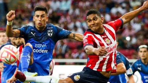Maximiliano Meza de Monterrey y Gilberto Sepúlveda de Chivas en el torneo Apertura 2022.