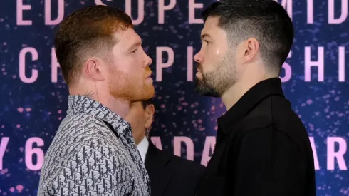 Canelo Álvarez y John Ryder en la presentación de su pelea del 6 de mayo.