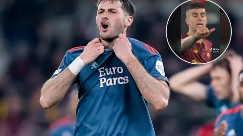 Santiago Gimenez of Feyenoord Rotterdam looks dejected during the UEFA Europa League Quarter-Final second leg match betw