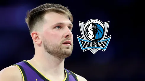 Luka Doncic y el logo de Dallas Mavericks.