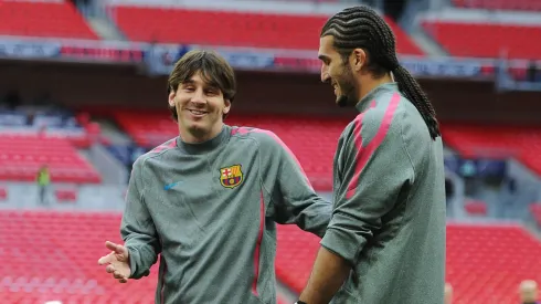 Lionel Messi y José Manuel Pinto en Barcelona