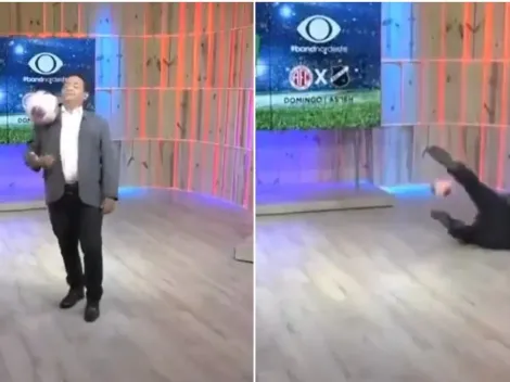 Eso debe doler: periodista de Brasil cae tras querer dominar balón
