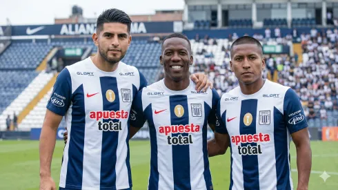 Carlos Zambrano, Luis Advíncula y Pedro Aquino con camiseta de Alianza Lima.