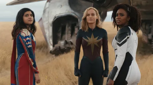 Brie Larson, Iman Vellani and Teyonah Parris in The Marvels.

