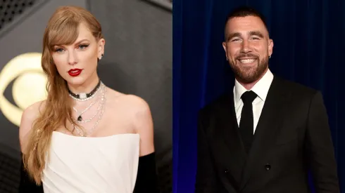 Taylor Swift attends the 66th GRAMMY Awards in 2024 — Travis Kelce attends the 2022 ESPYs in 2022.