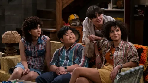 Mace Coronel, Ashley Aufderheide, Reyn Doi and Sam Morelos in That '90s Show.