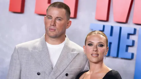 Channing Tatum and Scarlett Johansson attend the "Fly Me To The Moon" photocall in Madrid at Matadero on July 11, 2024 in Madrid, Spain.