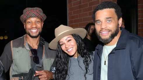 Jonathan Majors, Meagan Good and Micheal Ealy attends Hidden Empire Sports Power Players event at Hidden Empire Film Group on July 10, 2024 in Santa Monica, California