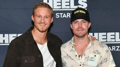 Stephen Amell and Alexander Ludwig attend "Heels" season finale Atlanta screening at Regal Atlantic Station on October 06, 2021 in Atlanta, Georgia.