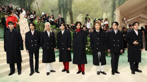 Bang Chan, Han, Felix, Seungmin, Hyunjin, I.N, Lee Know and Changbin of Stray Kids attend The 2024 Met Gala.