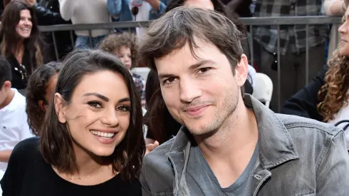 Actors Mila Kunis (L) and Ashton Kutcher at the Zoe Saldana Walk Of Fame Star Ceremony.