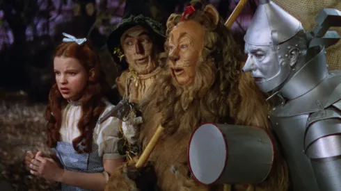 Judy Garland, Ray Bolger, Jack Haley and Bert Lahr in The Wizard of Oz.