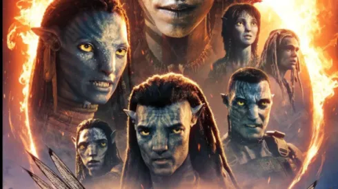 Sigourney Weaver, Stephen Lang, Zoe Saldaña, Sam Worthington, Oona Chaplin, Jack Champion, and Britain Dalton in Avatar: Fire and Ash (2025)