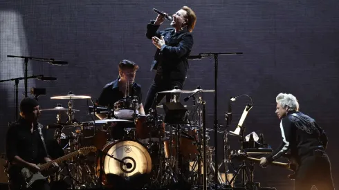 The Edge, Larry Mullen Jr.,Bono and Adam Clayton of U2 perform at the Gocheok Sky Dome.
