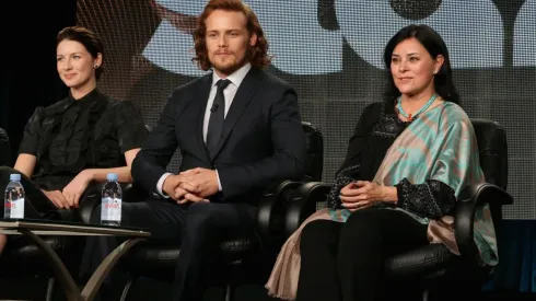 Caitriona Balfe, Sam Heughan y Diana Gabaldón