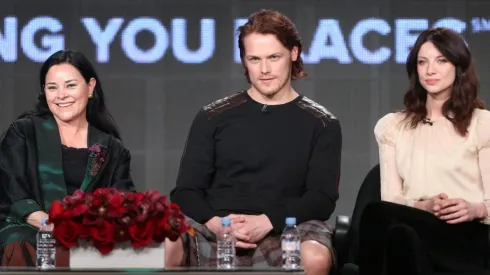 Diana Gabaldon, Sam Heughan y Caitriona Balfe