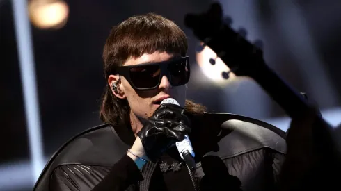 NEWARK, NEW JERSEY - SEPTEMBER 12: Peso Pluma performs onstage during the 2023 MTV Video Music Awards at Prudential Center on September 12, 2023 in Newark, New Jersey. (Photo by Mike Coppola/Getty Images for MTV)