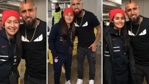 Arturo Vidal posando con las seleccionadas nacionales