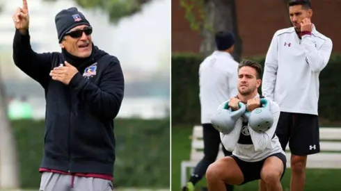 Mario Salas en el entrenamiento de hoy mientras Zaldivia y el Chaco hacían trabajo físico.