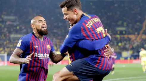 Arturo Vidal celebra con Barcelona.