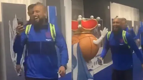 Arturo Vidal no aguanta la risa con el corpóreo de la Real Sociedad