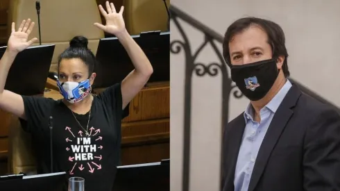 Marisela Santibáñez y Lucas Palacios con mascarillas de Colo Colo