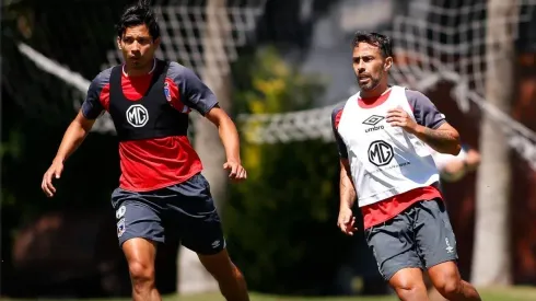 Matías y Valdivia entrenando juntos en el Monumental.