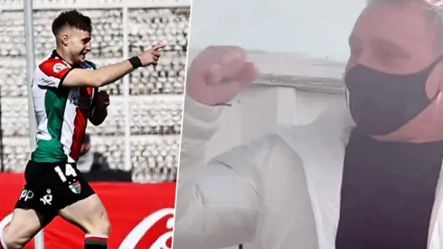 La felicidad de Barti tras el doblete de su hijo Bruno ante Audax Italiano.