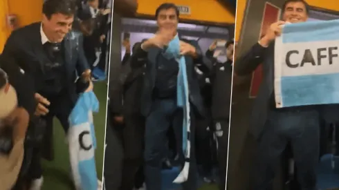 VIDEO: Quinteros no se salvó y fue mojado en las celebraciones del Cacique.