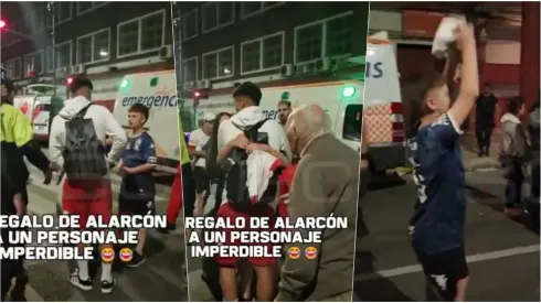 La emoción en un pequeño hincha al recibir camiseta de Alarcón.