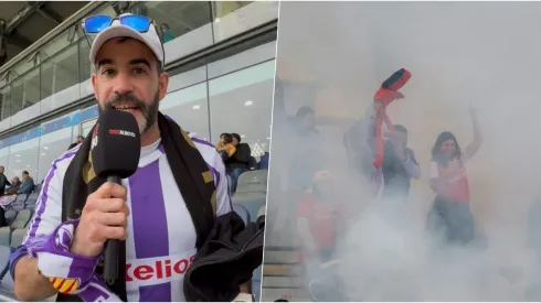 La alegría de un hincha del Real Valladolid al encontrarse con la barra de Colo Colo.