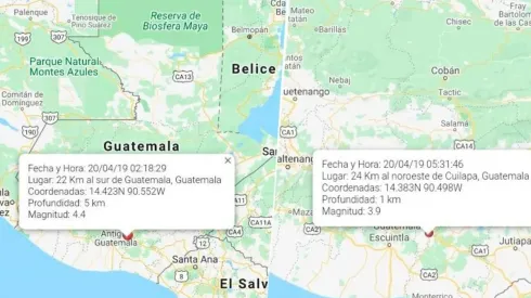 Los dos temblores registrados en la madrugada de Guatemala